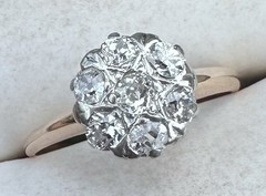 ART DECO 1930’s OLD MINE CUT DIAMOND DAISY FLOWER RING 13K 14K 15K GOLD