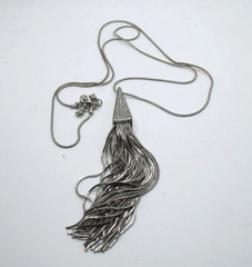 Vintage RJ Graziano 30″ Art Deco style rhinestone pave tassel pendant necklace