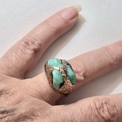 Vintage Brutalist Cocktail Ring 60s-70s Huge Faux Jade Poured Art Glass Adjusts