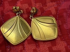 Mixed Lot Green Blue Earrings 3 Pairs Hoop/Geometric Dangle/Stud Gold