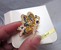 Pave rhinestone butterfly brooch. Blue & yellow