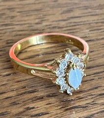 Vintage 18k GE Gold Faux Diamond and White Stone Cluster Ring, Size 7