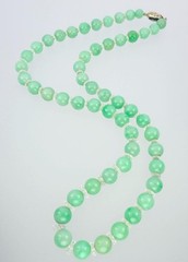 Antique Art Deco Gold Sapphire Green Jadeite Jade Rock Crystal Bead Necklace GIA