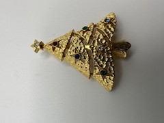 Vintage Gold Christmas Tree Brooch Multi Colored Rhinestone 4.5cm BB15