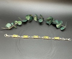 Vintage Sterling Silver 925 Lemon Lime Quartz Crystal Artisan Link Bracelet 6.5″