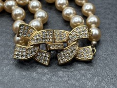 KJL Kenneth Jay Lane Faux Pearl Double Strand Opera 36” Long Necklace Rhinestone