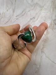 Vintage Estate Old Taxco Mexican Sterling Silver Malachite Signed Cuff Bracelet