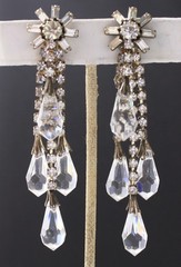 Vintage Dangle Faceted Crystals & Clear Rhinestones Statement Dangle Earrings