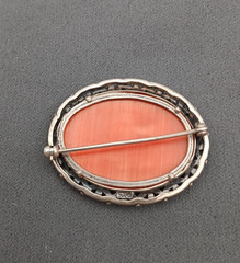 Vintage Glass Intaglio Cameo Sterling Silver 925 Brooch Pin 1.50″