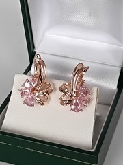 Vintage 1990-s 14 Ct Rolled Gold Pink Topaz Zircons Earrings-Hallmarked 585 RG