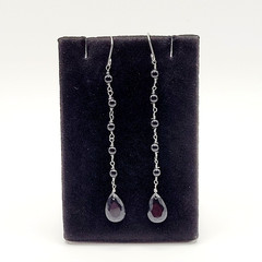 Black Onyx Bead Shoulder Duster Long Linear Silver Tone Pierced Hook Earrings