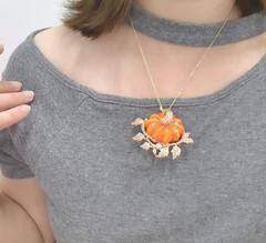 Rhinestone Autumn Pumpkin Brooch for Women Girls Gold Plated Fashion Enamel H…