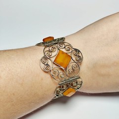 Vintage Baltic Amber Filigree Bracelet 1970s Melchior Cuff 17cm 6.7″