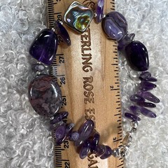 Vintage 0.925 Sterling Silver Amethyst Abalone links 7 3/4″ x 5/8″ Bracelet