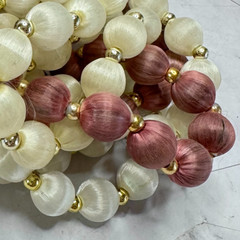 Lot of 3 Vintage Silk Wrapped Bead Necklaces Champagne Mauve Gold Tone 30in 50s