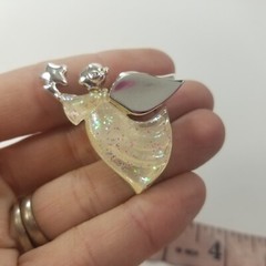 Stunning Vintage AAI Silver Toned Glitter Lucite Acrylic Angel Brooch