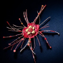 Red Leather Flower Brooch Pin Modernist Statement Atomic Era Vintage