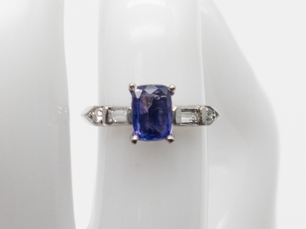 Estate $5000 Certified 1.50ct Blue Purple NO HEAT Sapphire Diamond Platinum Ring