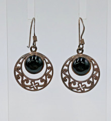 VTG 925 MD Black Onyx Dangle Earrings 1.5in Sterling Silver 4g Filigree Estate