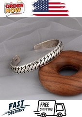 Mens Vintage Open Bangle 925 Sterling Silver Handmade Twisted Cuff Bracelet US