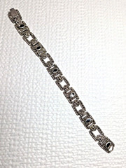 Vintage Sterling 925 Bracelet Marcasite & Onyx Stones Signed MRF 6.75in