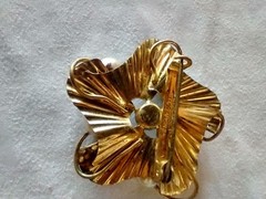 Vintage Rhinestone Faux Pearl Enamel Floral 1 1/2″ Brooch Stamped Made Austria