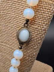 VINTAGE OPALITE OR OPALINE OPALESCENT GLASS BEAD NECKLACE HAND KNOTTED 23″
