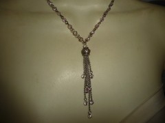 COOKIE LEE SILVER TONE CHAIN W CLEAR CRYSTAL BEADS TASSEL NECKLACE #2/18