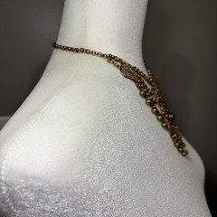 Vintage Brass Filigree Festoon Bib Necklace Victorian Revival Hollow Ball Drops