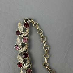 Vintage Coro Necklace Red Pink Rhinestone Leaf Gold Tone Choker Adjustable 15″