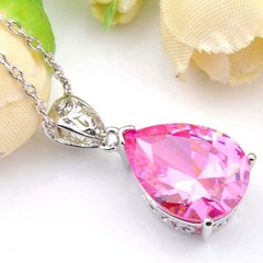 Gorgeous Xmas Gift Teardrop Sweet Pink Topaz Gems Solid Silver Necklace Pendants