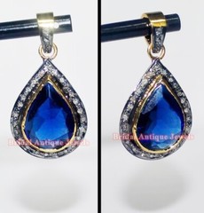 0.80ct Rose Cut Diamond Sapphire 925 Silver Victorian Look Pendant