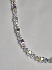 Vintage Sterling Silver Aurora Borealis Cube Crystal Glass Beaded Necklace Adjus