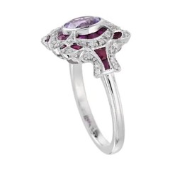 2.4Ct Art Deco Style Lab Created Diamond Amethyst Wedding Ring 14K White Gold FN