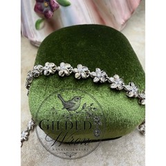 Vintage 925 Sterling Silver Hawaiian Plumeria Flower Bracelet Simulated Stone