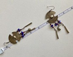 Vintage Lapis Silver Tone Dangling Earrings Large 3.5in Red Black Beads 9.84g