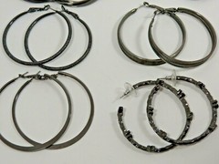Hoops Dangle Earrings Lot Oxidized Blackened Mixed Vintage Mod Silver Tone B7904