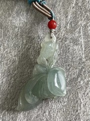 Certified Grade A Burma Jadeite Pendant with Lotus Leaf and Fish Design