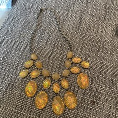 VTG Statement Necklace Faux Fire Opal Opaline LG Faceted stones