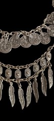 Vintage Silver Tone Boho Coin Feather Tassel Layered Necklace Gypsy Bibi Women