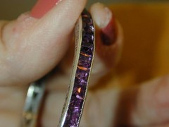 Sterling Art Deco Channel Set Purple Paste Rhinestone Bangle Bracelet #2 Hinged