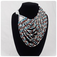 Vintage Necklace Costume Jewelry Seed Beads Statement Piece Ethnic Hippie Retro