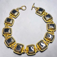 Vtg Anne Klein Black Enamel Square Link Choker Necklace Gold Tone Toggle 17″