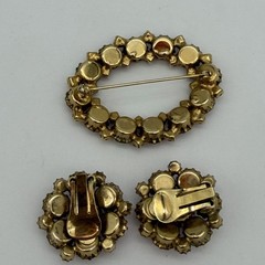 Vintage Rhinestone Brooch & Earrings Set Pink AB Crystal Cupcake Setting