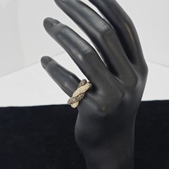 Sterling Silver Ladies Ring Marcasite & Clear CZ Pave Braided 2-tone Sz 7.5