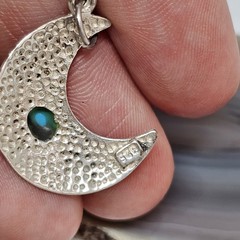 Sterling Silver 925 Crescent Moon Turquoise Stone Charm Pendant Southwestern