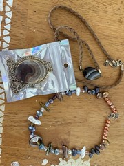 Banded Agate And Pearl Necklace Lot