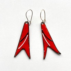 Vintage MCM Modernist Abstract Orange Enamel & Copper Pierced Dangle Earrings
