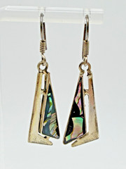 Vintage Mexico 925 Sterling Silver Abalone Shell Inlay Dangle Earrings TC-102
