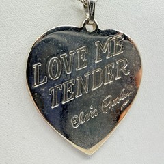 Vintage Elvis Presley Love Me Tender Heart Pendant Necklace Silver Tone Retro